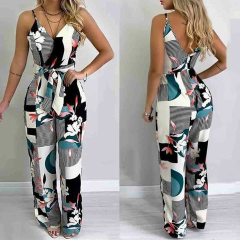 One Shoulder Knotted Detail Abstract Print Romper