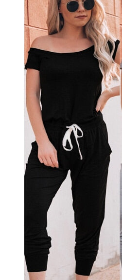 2019 Fashion Women's Off Shoulder Solid Casual Loose Playsuit Bodycon Short Sleeve Jumpsuit Romper Trousers