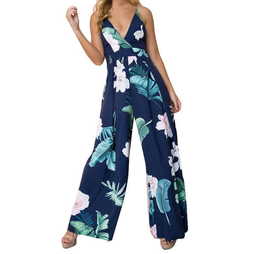 Womail bodysuit Women Summer Sleeveless Strip Jumpsuit Print Strappy Holiday Long Playsuits Trouser Fashion 2019 dropship f28