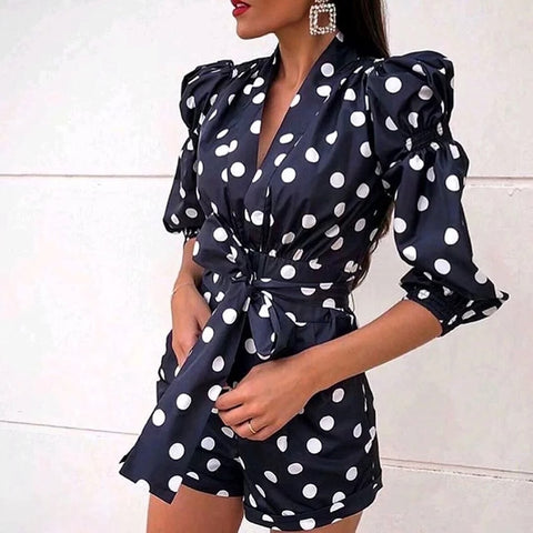 Forefair Women Overalls Polka Dot Off Shoulder Jumpsuit Female Summer Casual Halter Backless White Chiffon Sexy Jumpsuit