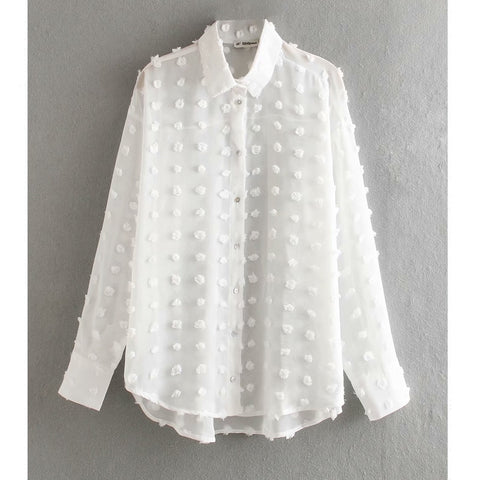 TITAME Shirts Blouses Women Fashion Casual Tops Female Turn-Down Collar White Loose Long Sleeve Blouse Ol Style Shirt Simple Top