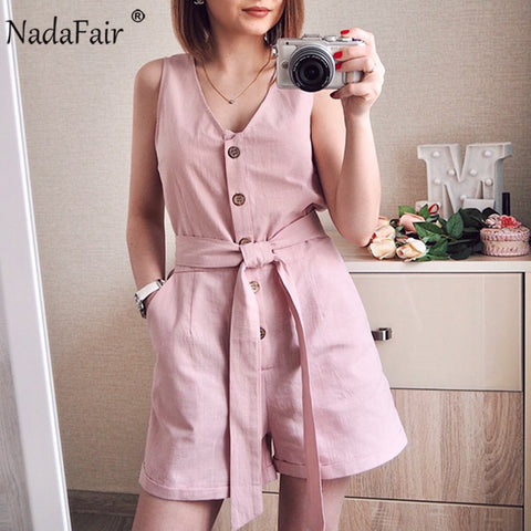 Rompers 2019 Summer new Women Casual Loose Linen Cotton Jumpsuit Sleeveless Backless Playsuit Trousers Overalls