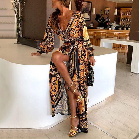 Boho Floral Print Straps Long Dress Women Sexy Backless Summer