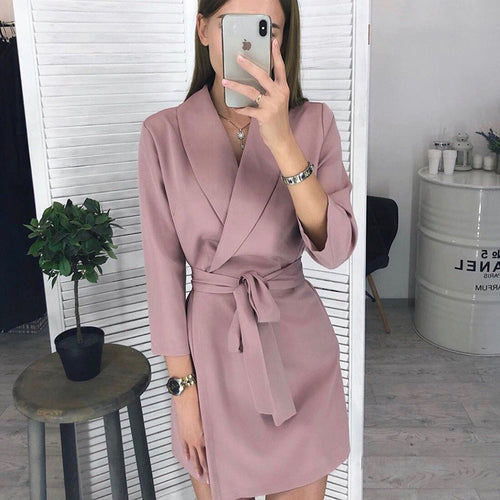 Women Vintage Sashes A-line Party Mini Dress Long Sleeve Notched Collar Solid Casual Elegant Dress2020 Summer New Fashion Dress