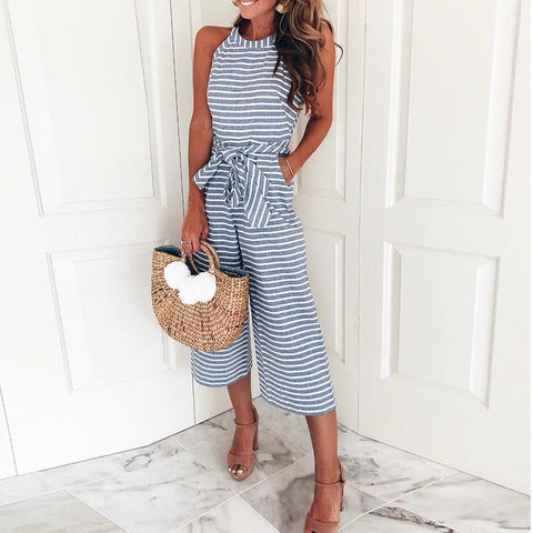 Conmoto solid summer beach women jumpsuits romper casual button lace up wide leg  jumpsuit long pocket playsuit rompers