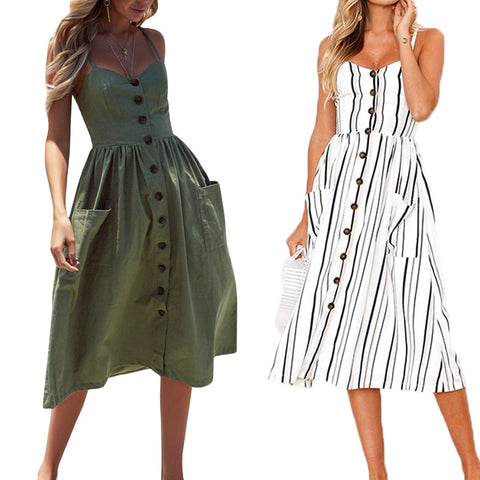2019 New Women's Dress Sweet Summer Casual Fashion Bohemian Print Thin Strap Sleeveless  Black Dress for Women