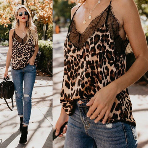 New Fashion Sexy Womens Summer Camis Tops Lace Leopard