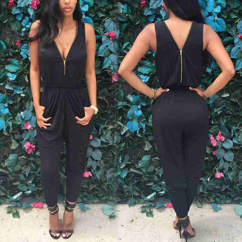 Wholesale Retail Summer Women V-Neck Rompers Sexy Club Solid  Elegant